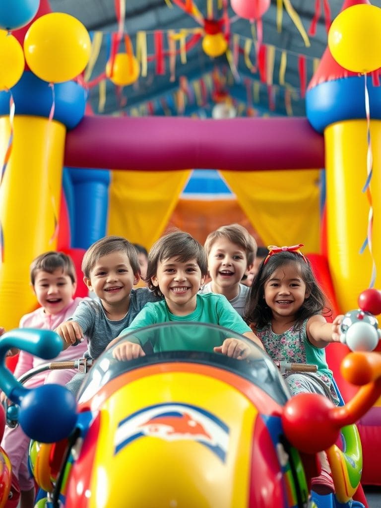 Happy kids at a birthday party with rental equipment